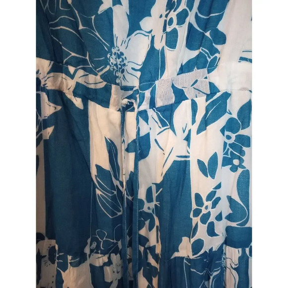 Vasna Tropical Tiered Maxi Dress Blue Floral 100% Cotton Sundress SZ S Lined - Picture 5 of 7